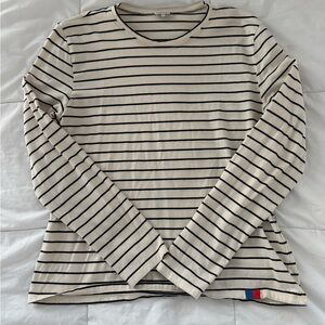 KULE Modern Long Cream and Navy Striped Tee S
